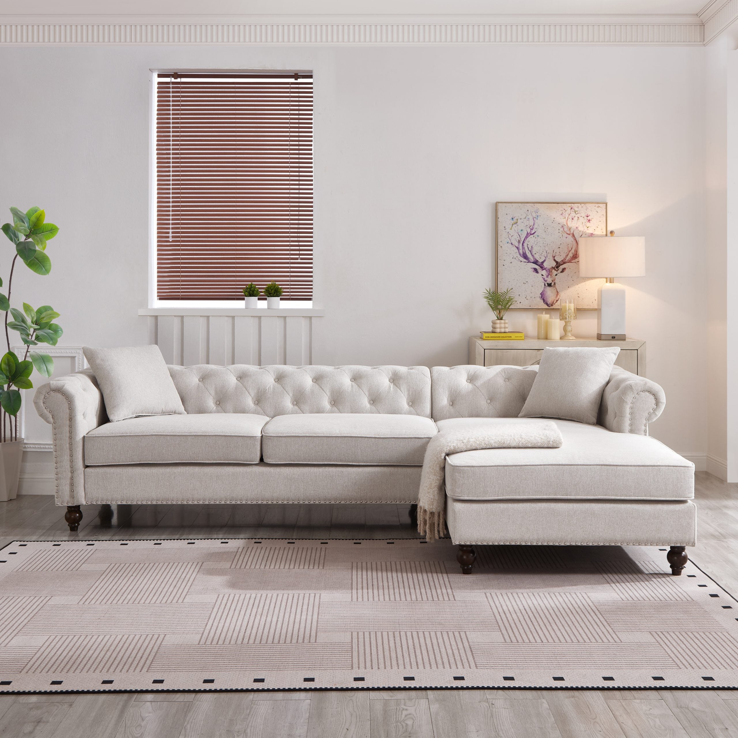 Beige Chesterfield Sectional Sofa