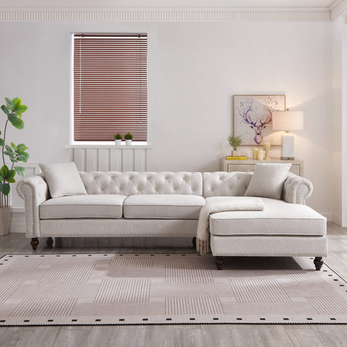 Beige Chesterfield Sectional Sofa