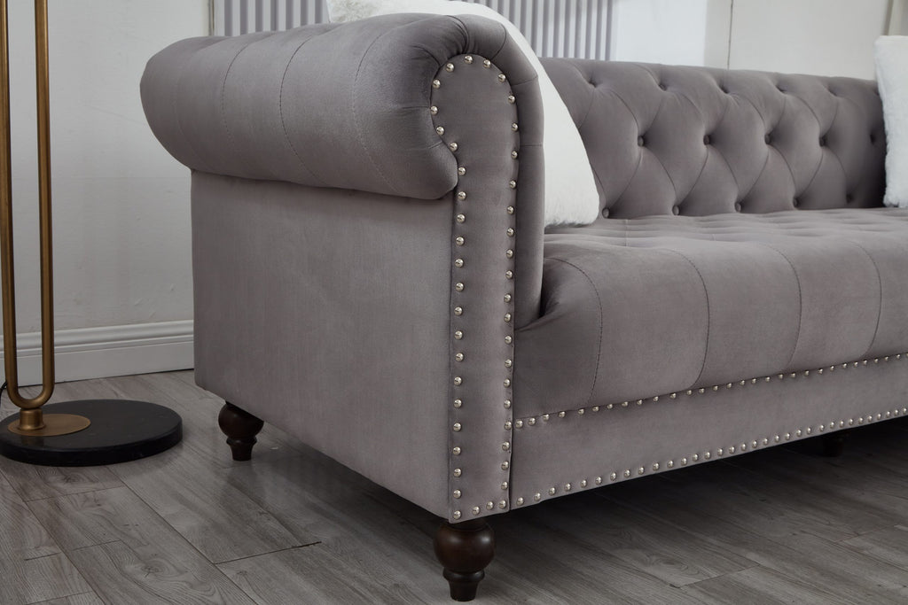 Brooke Gray Velvet Chesterfield Loveseat