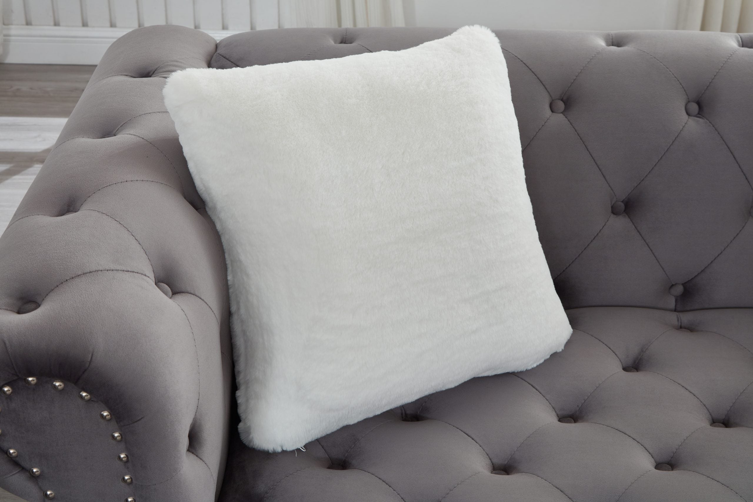 Gray Velvet Chesterfield 2pc Sofa Set