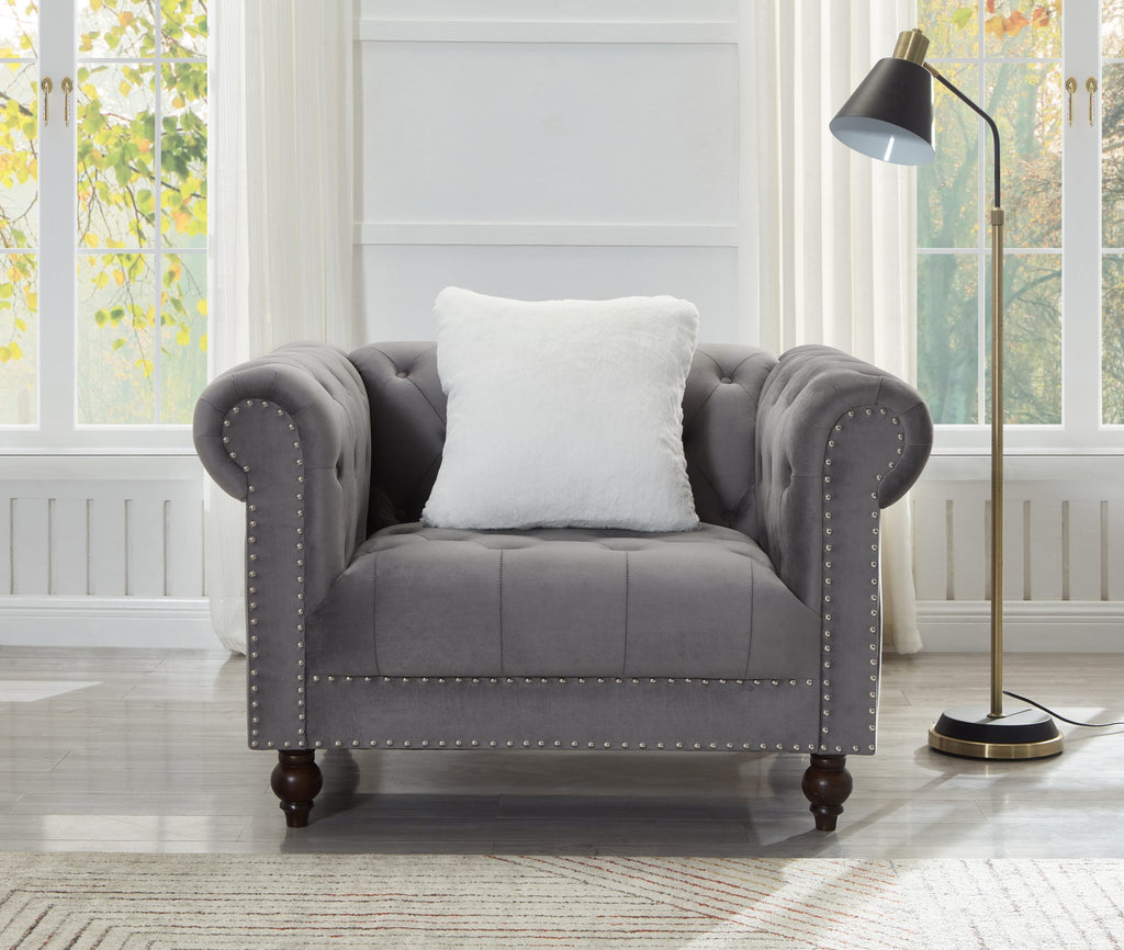 Brooke Gray Velvet Chesterfield Chair