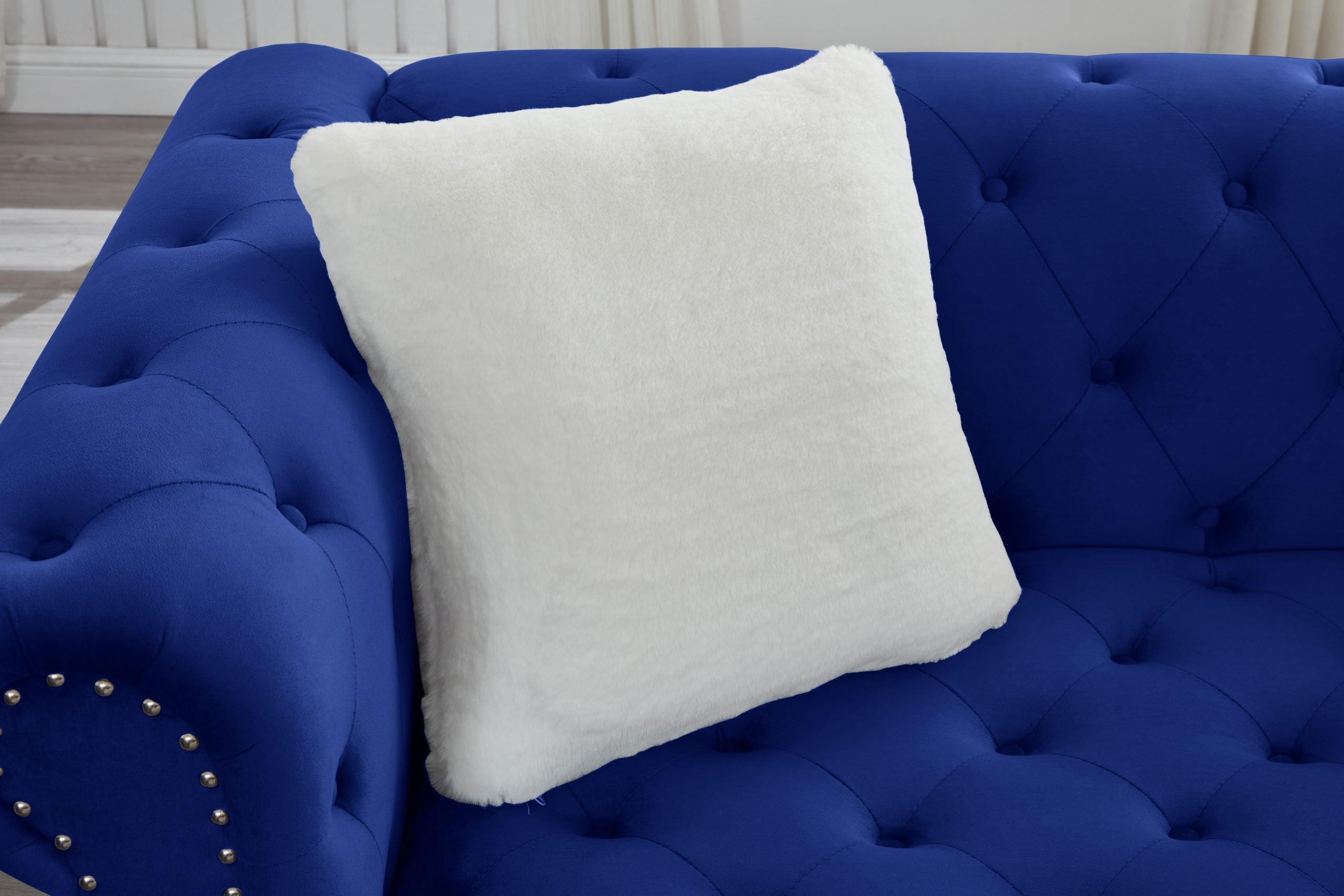 Navy Blue Velvet Chesterfield 2pc Sofa Set