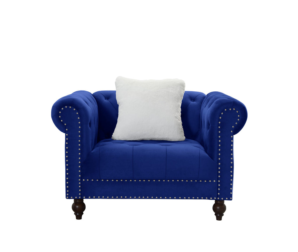 Navy Blue Velvet Chesterfield 2pc Sofa Set