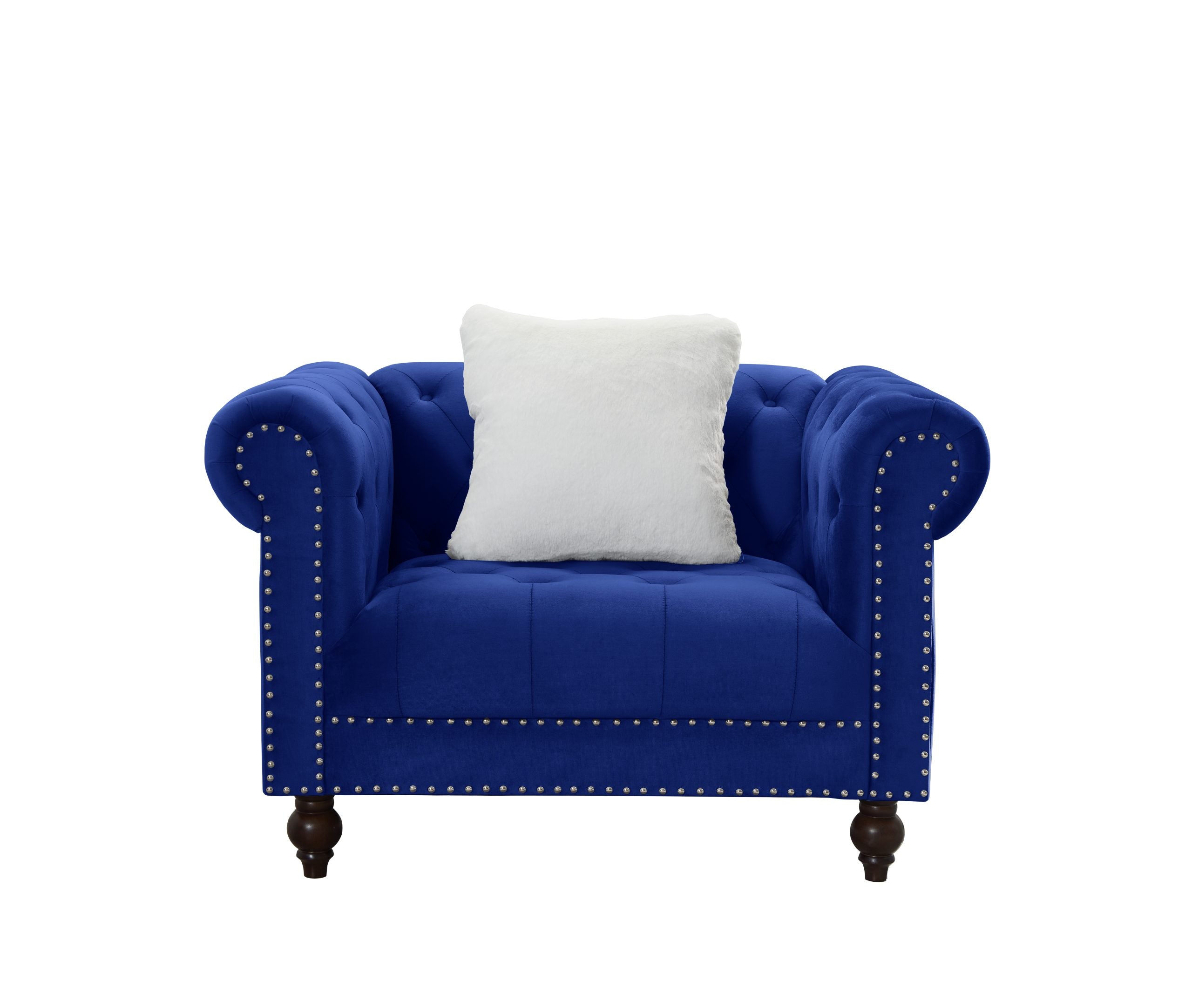 Navy Blue Velvet Chesterfield 2pc Sofa Set