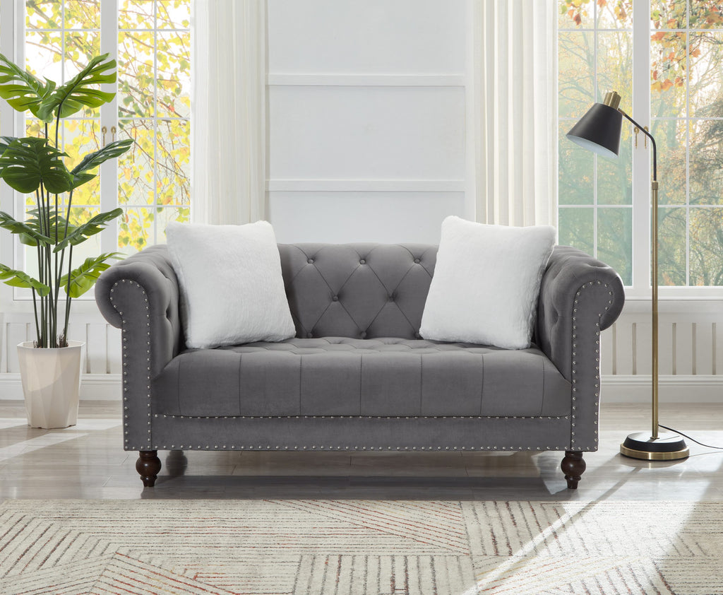 Brooke Gray Velvet Chesterfield Loveseat