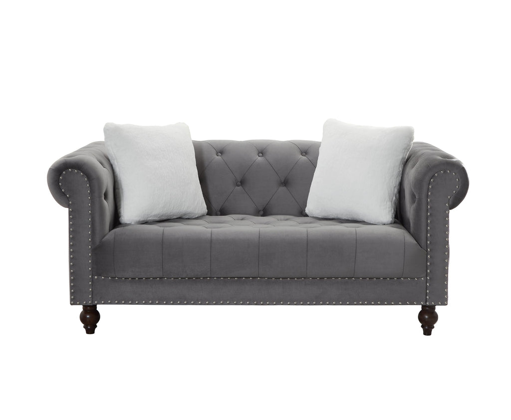Brooke Gray Velvet Chesterfield Loveseat