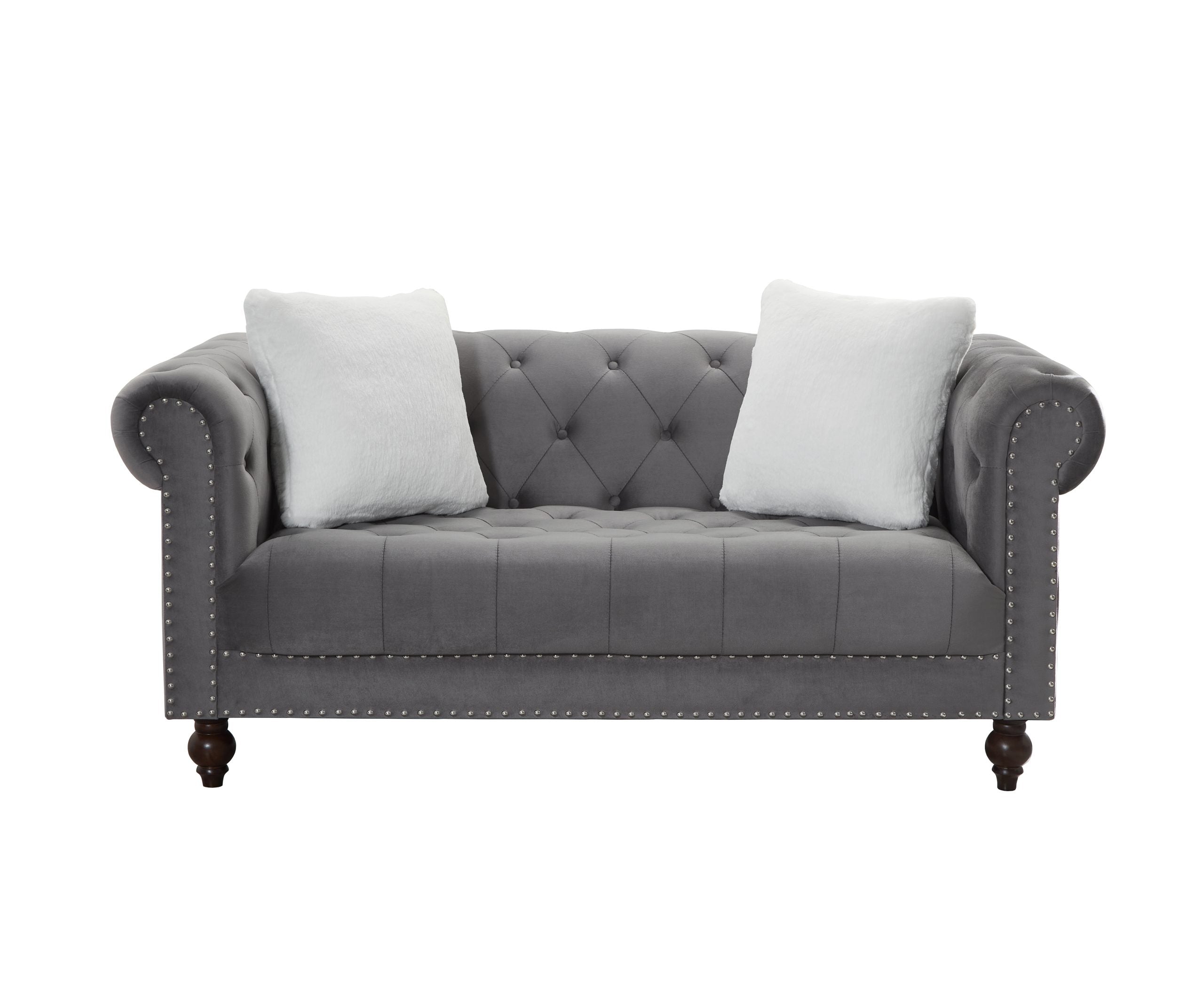 Brooke Gray Velvet Chesterfield Loveseat