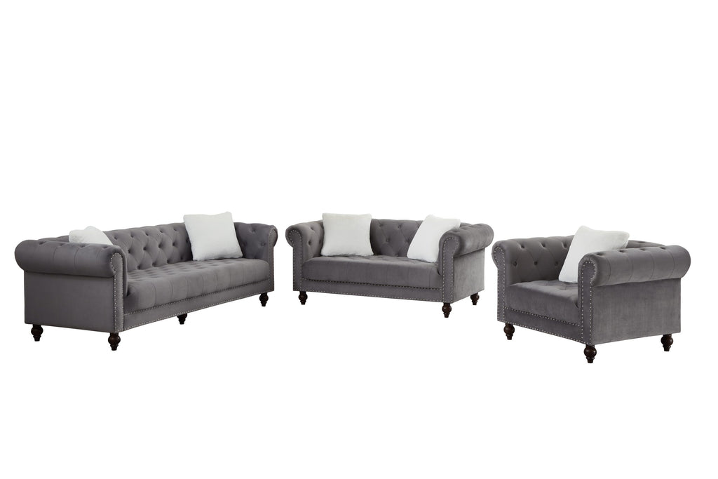 Gray Velvet Chesterfield 2pc Sofa Set