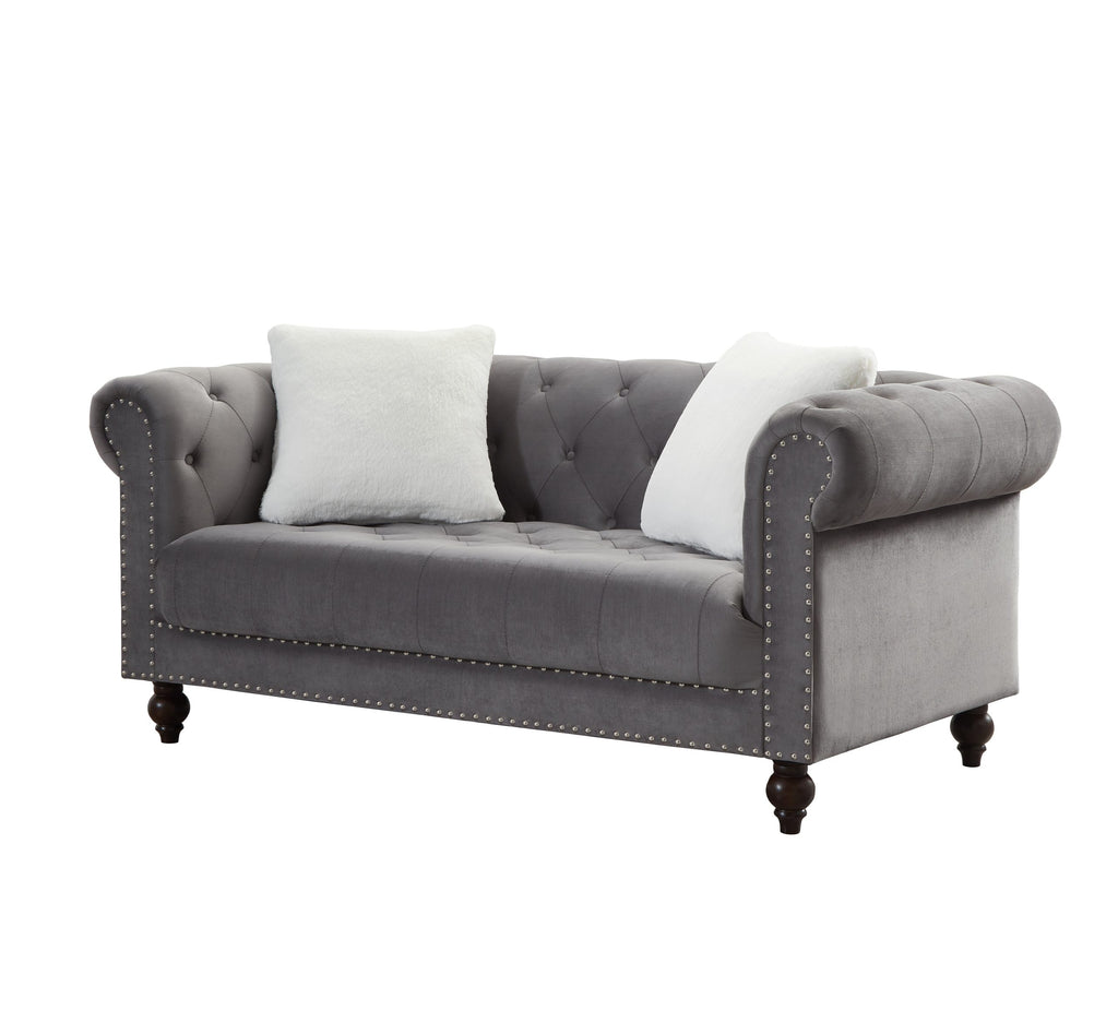 Brooke Gray Velvet Chesterfield Loveseat