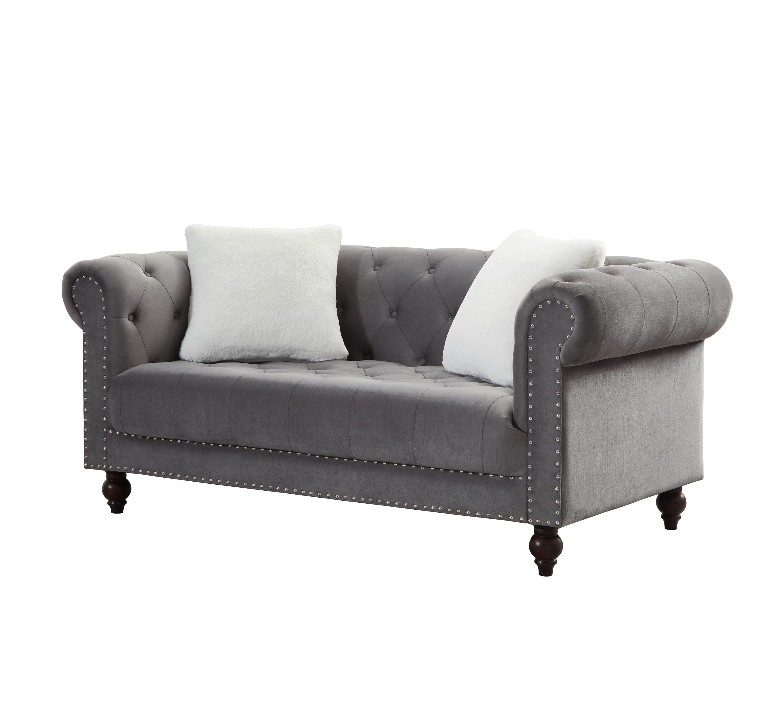 Brooke Gray Velvet Chesterfield Loveseat