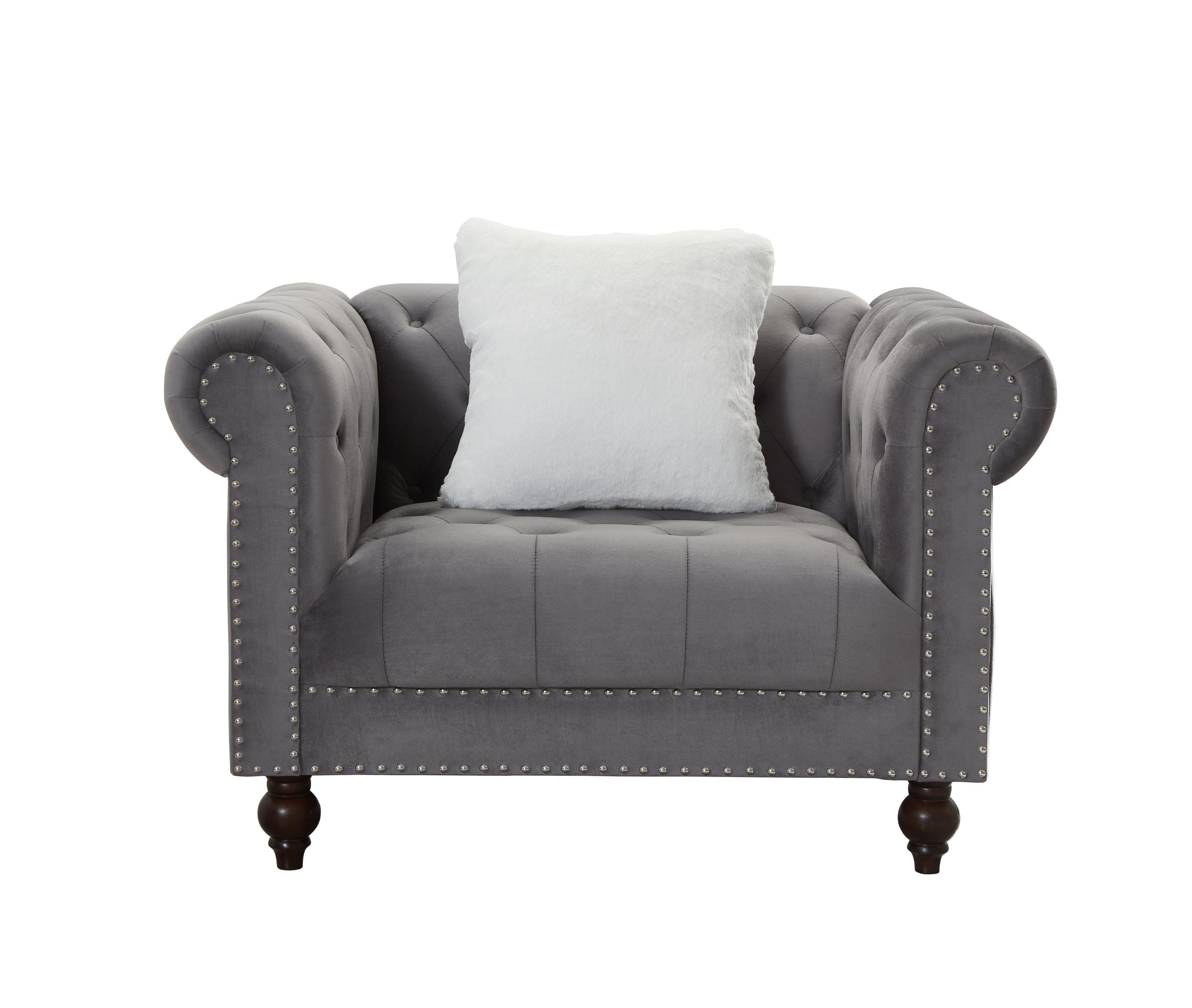 Gray Velvet Chesterfield 2pc Sofa Set