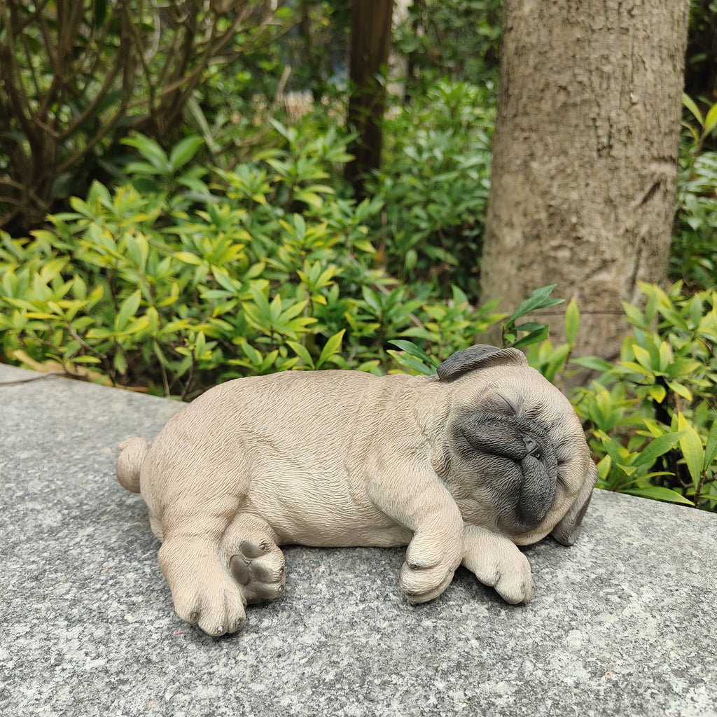 Cozy Brown Polyresin Sleeping Pug Figurine