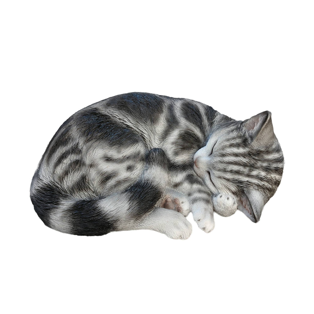 Grey and White Polyresin Sleeping Cat Figurine
