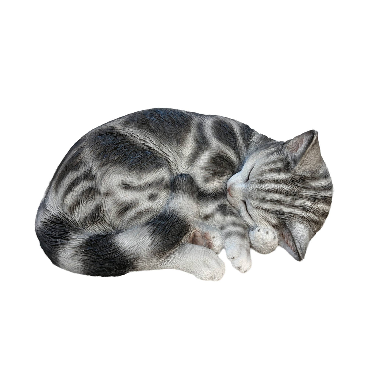 Grey and White Polyresin Sleeping Cat Figurine