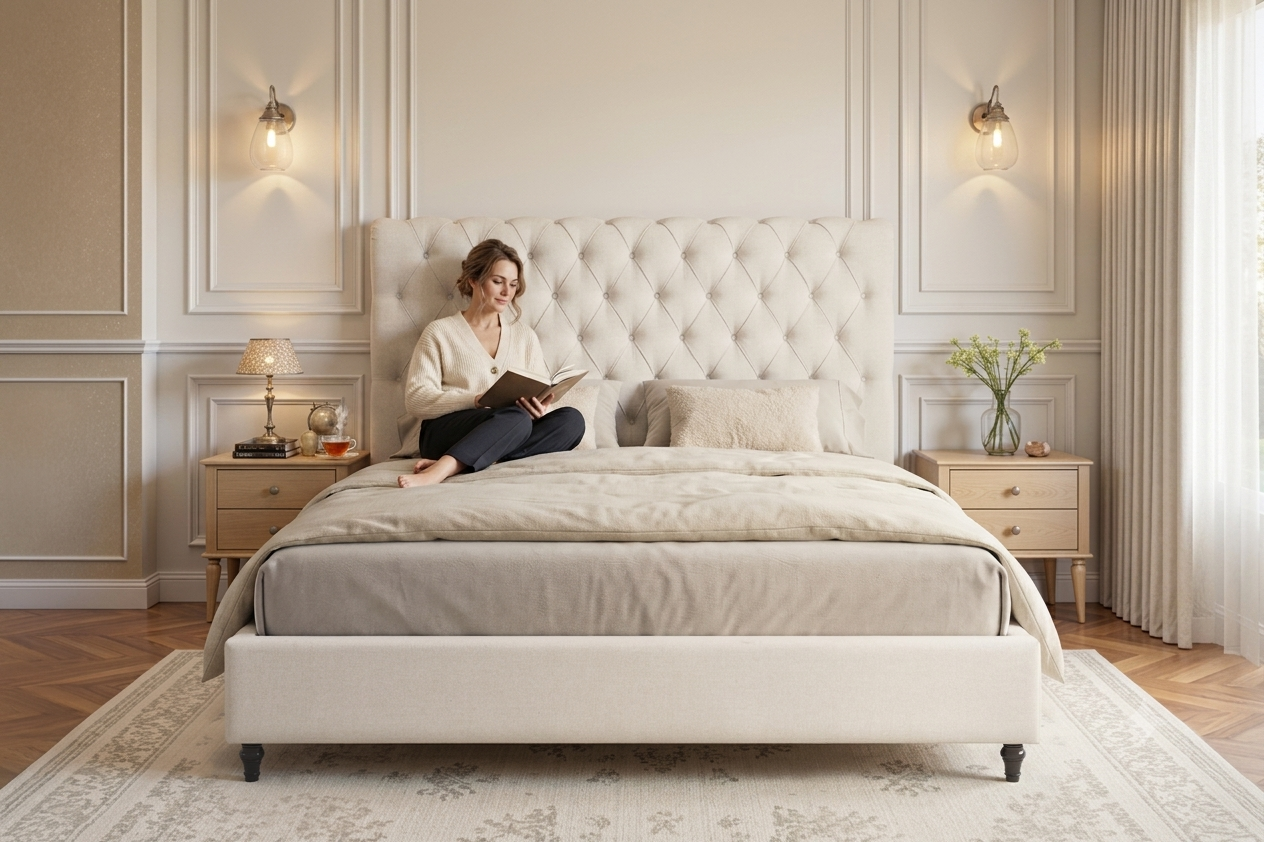 Colton Queen Luxury Linen Upholstered Platform Bed