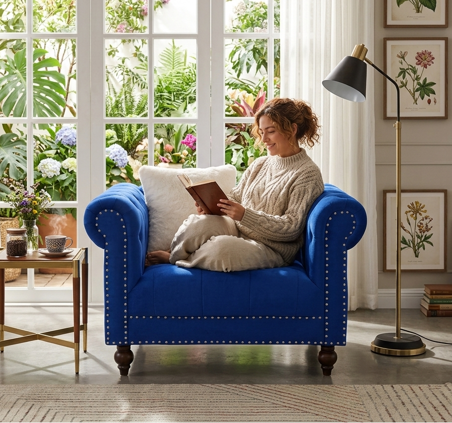 Brooke Navy Blue Velvet Chesterfield Chair