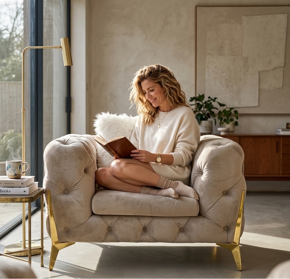 Vegas Luxury Modern Beige Velvet Chair