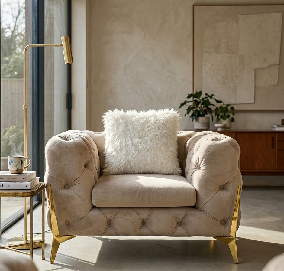 Vegas Luxury Modern Beige Velvet Chair