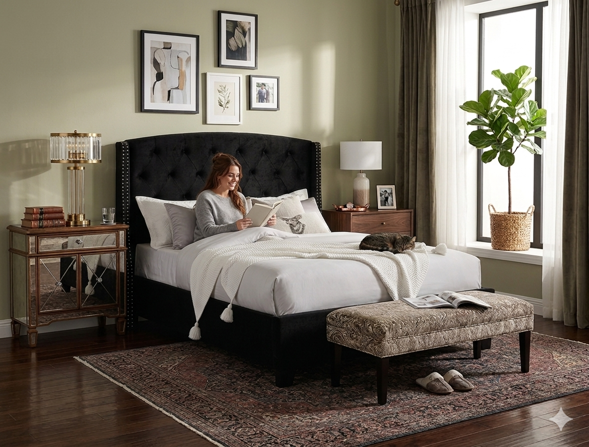 Black velvet bed