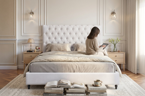 COLTON KING LUXURY LINEN UPHOLSTERED PLATFORM BED