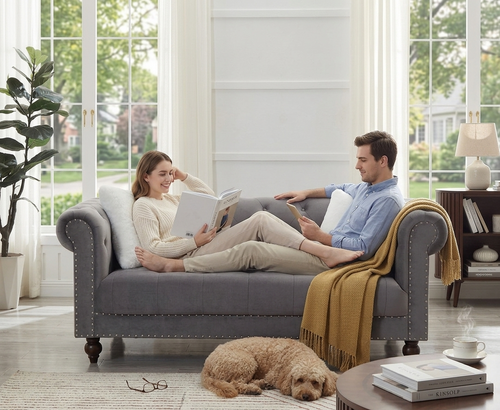 Brooke Gray Velvet Chesterfield Loveseat