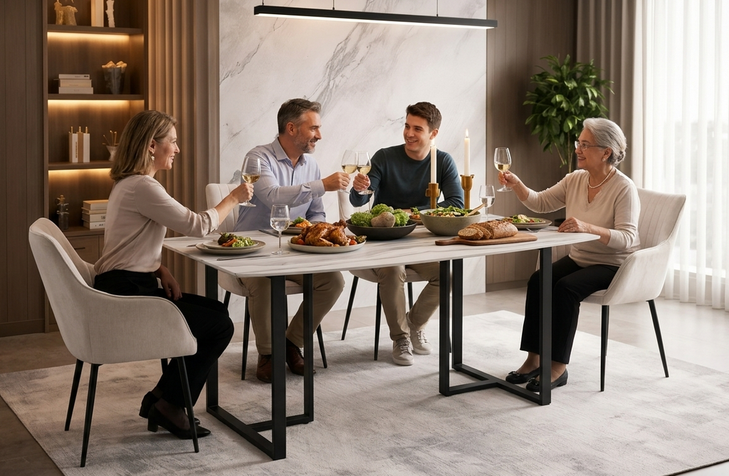 Tulsa 5pc Dining Set with 4 Beige Linen Chairs