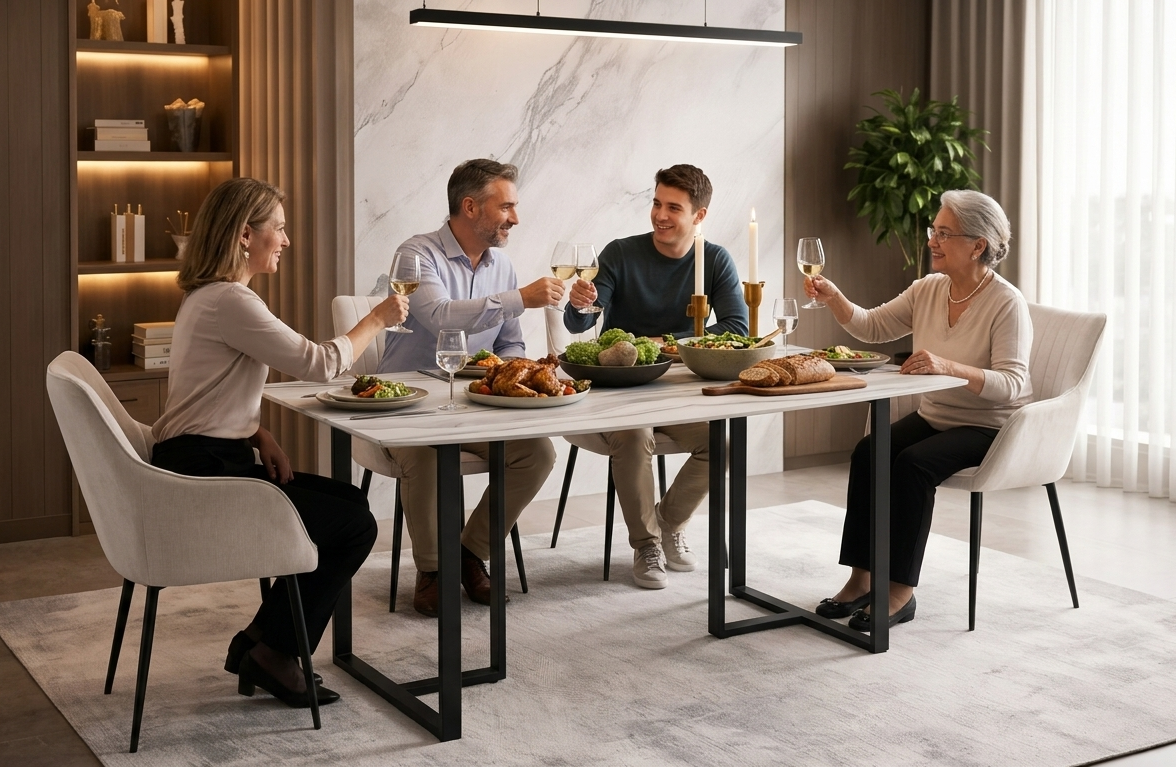 Tulsa 5pc Dining Set with 4 Beige Linen Chairs