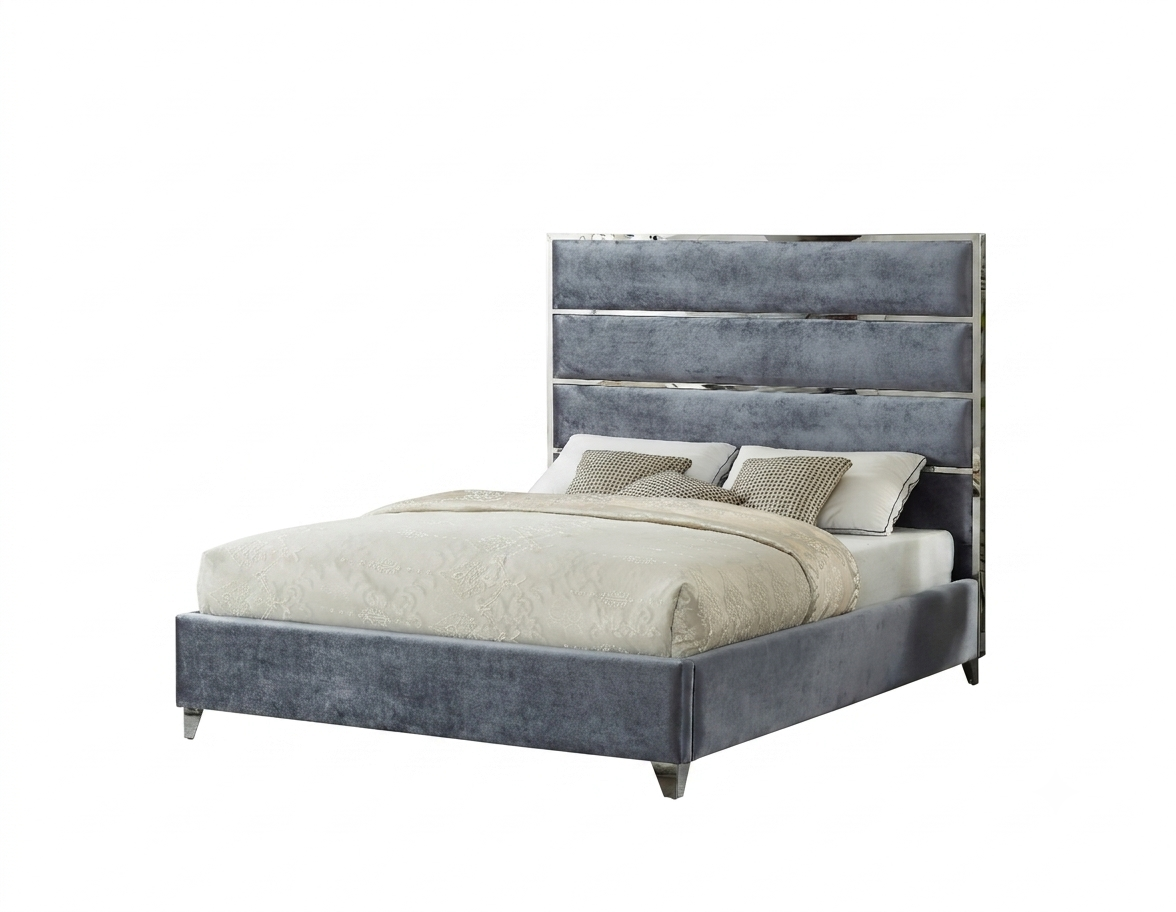 LAUREN KING GRAY VELVET UPHOLSTERED PLATFORM BED