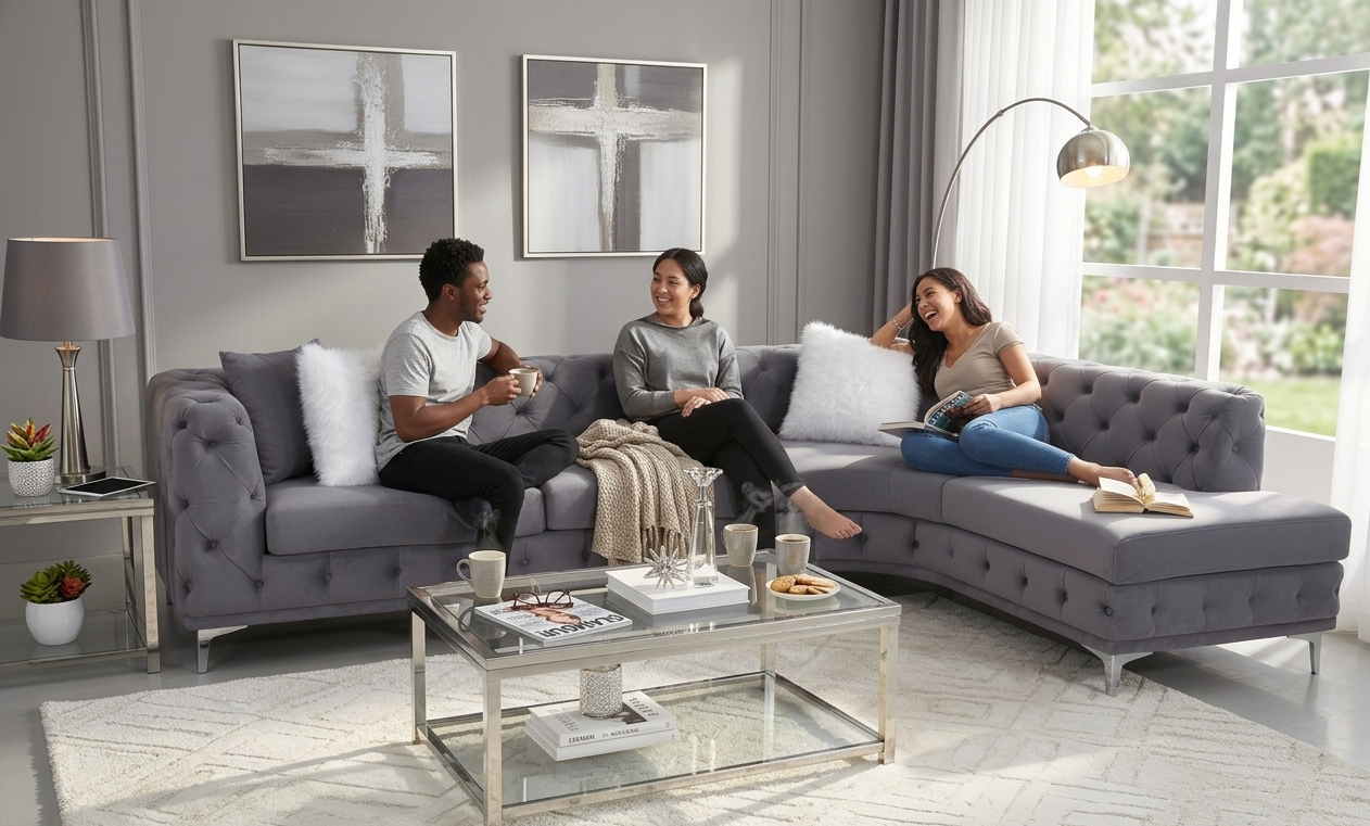 Valentino Modern Gray Velvet Sectional
