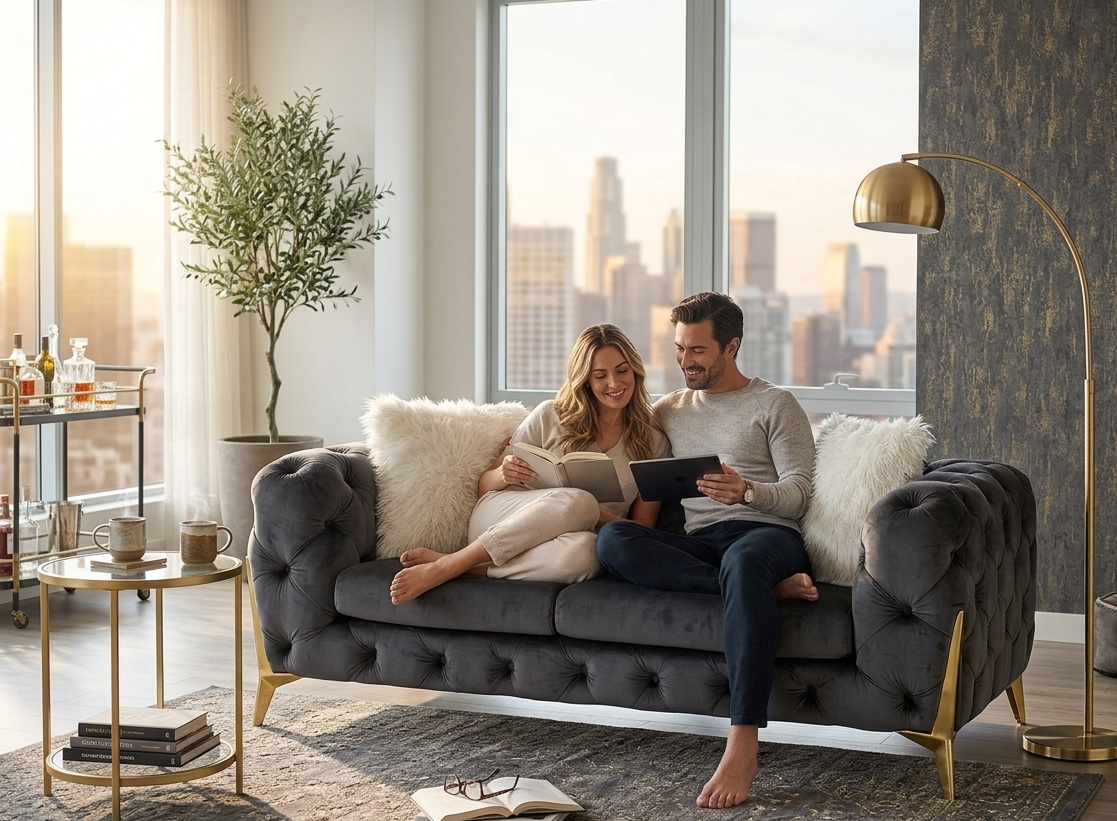 Vegas Luxury Modern Gray Velvet Loveseat