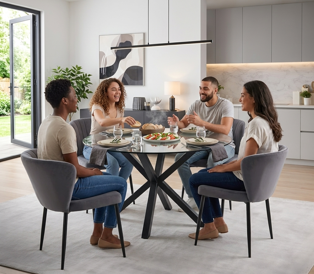 Oslo 5pc Dining Set With Gray Velvet Chairs