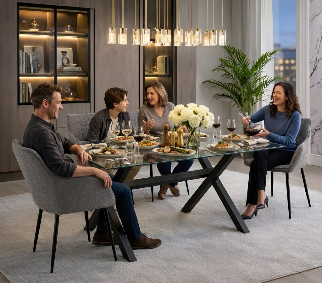 Madrid 5pc Dining Set with 4 Gray Linen Chairs
