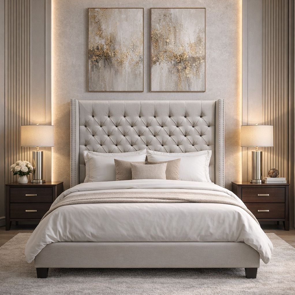 HUGH KING LINEN UPHOLSTERED PLATFORM BED