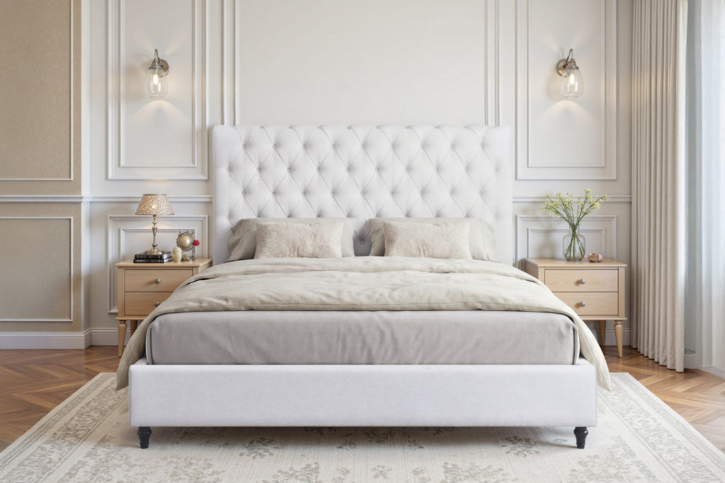 COLTON KING LUXURY LINEN UPHOLSTERED PLATFORM BED