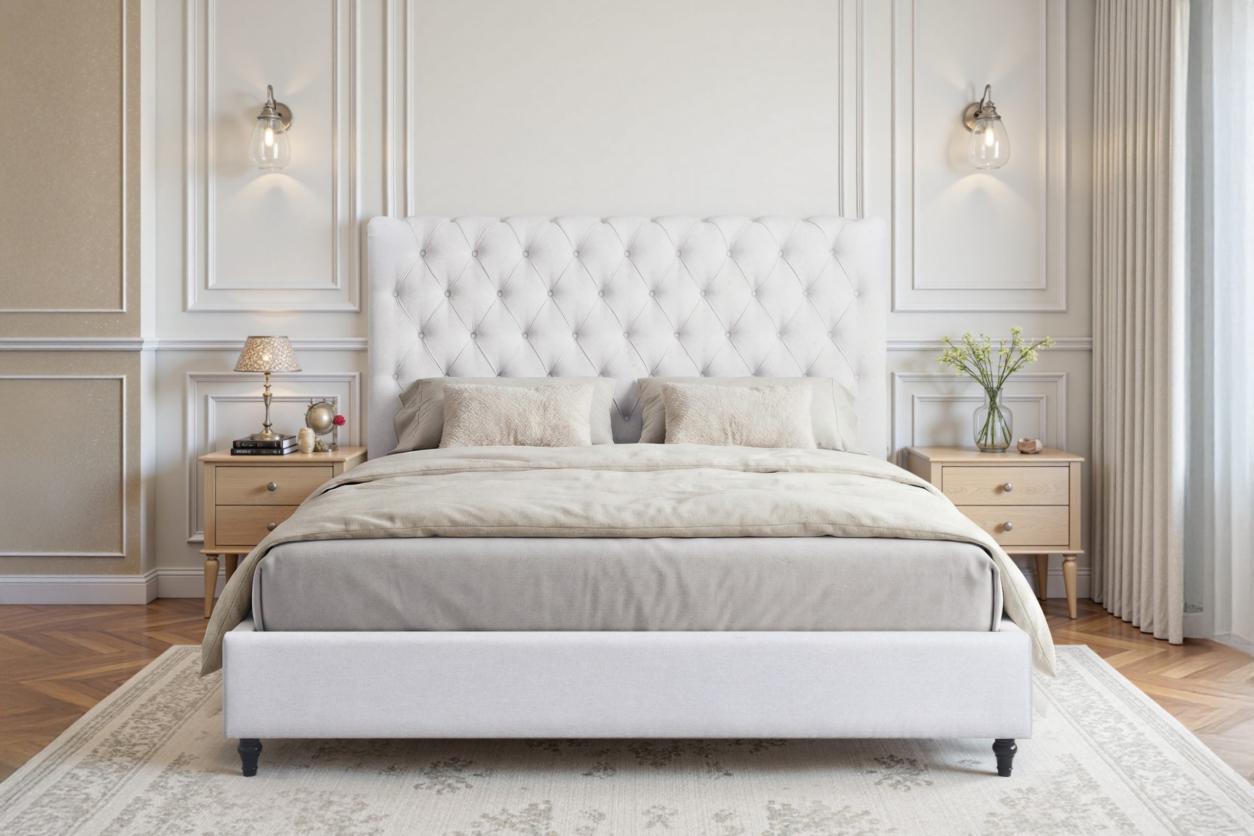 COLTON KING LUXURY LINEN UPHOLSTERED PLATFORM BED