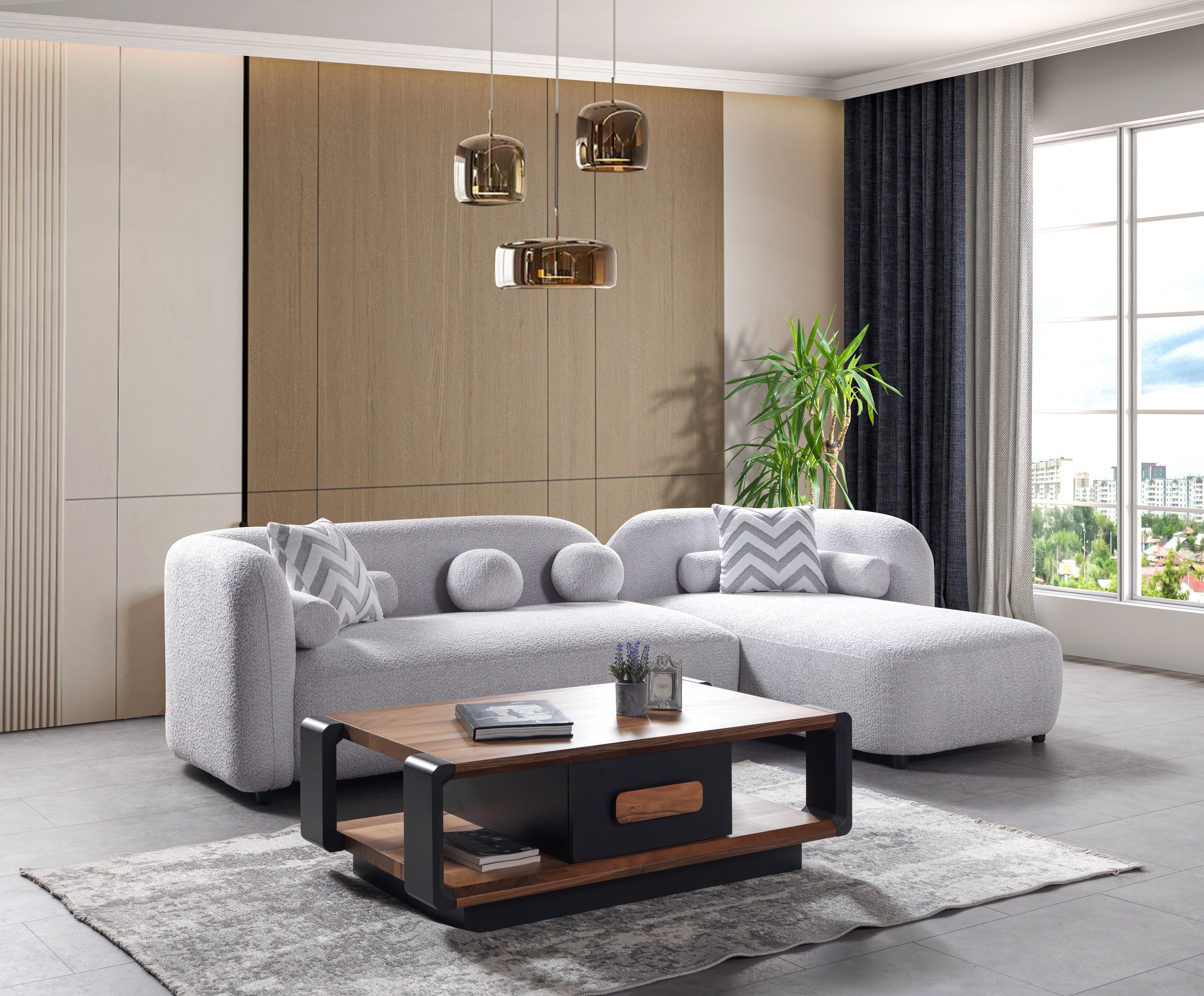 Gray Boucle RAF 110" Sectional