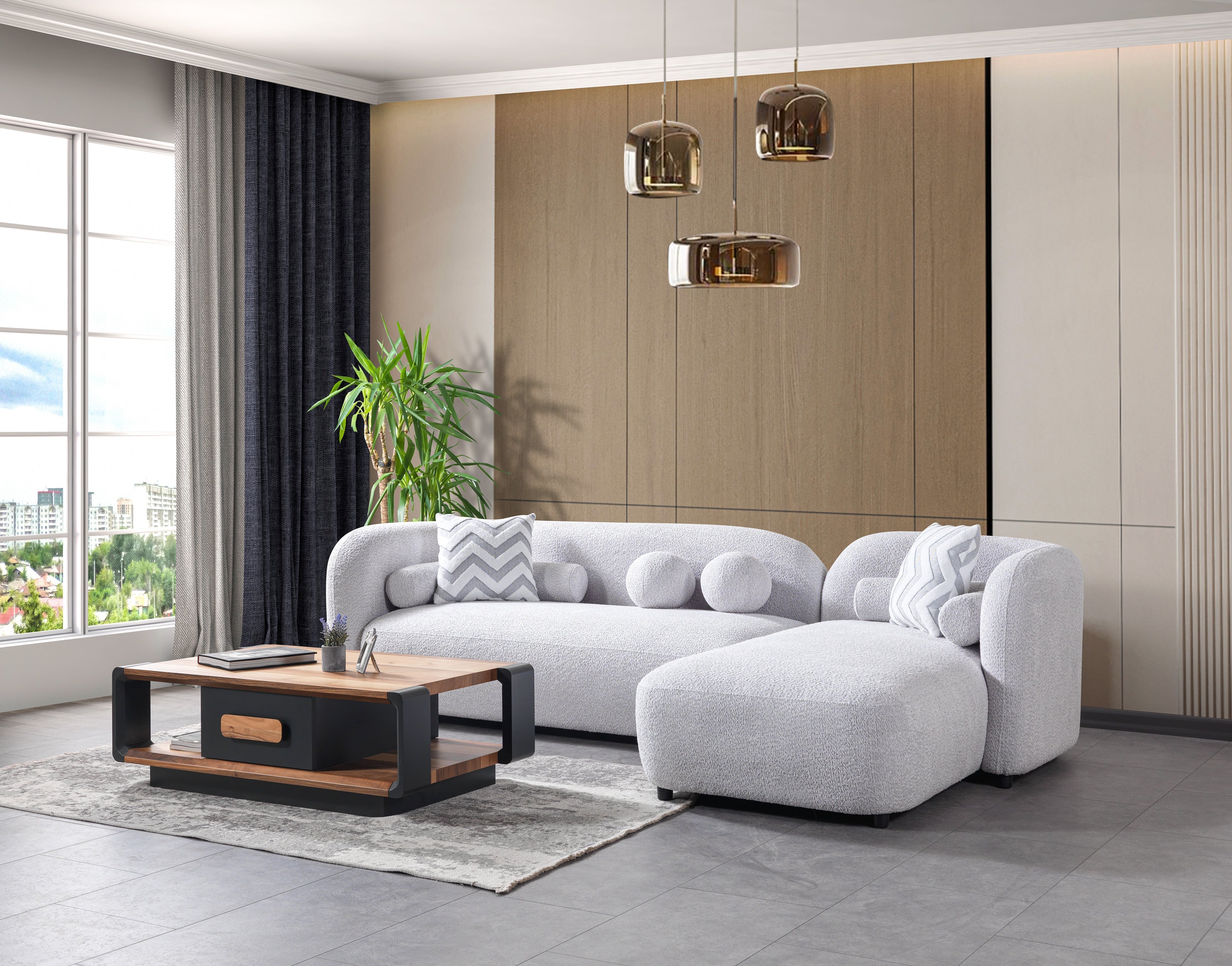 Gray Boucle RAF 110" Sectional
