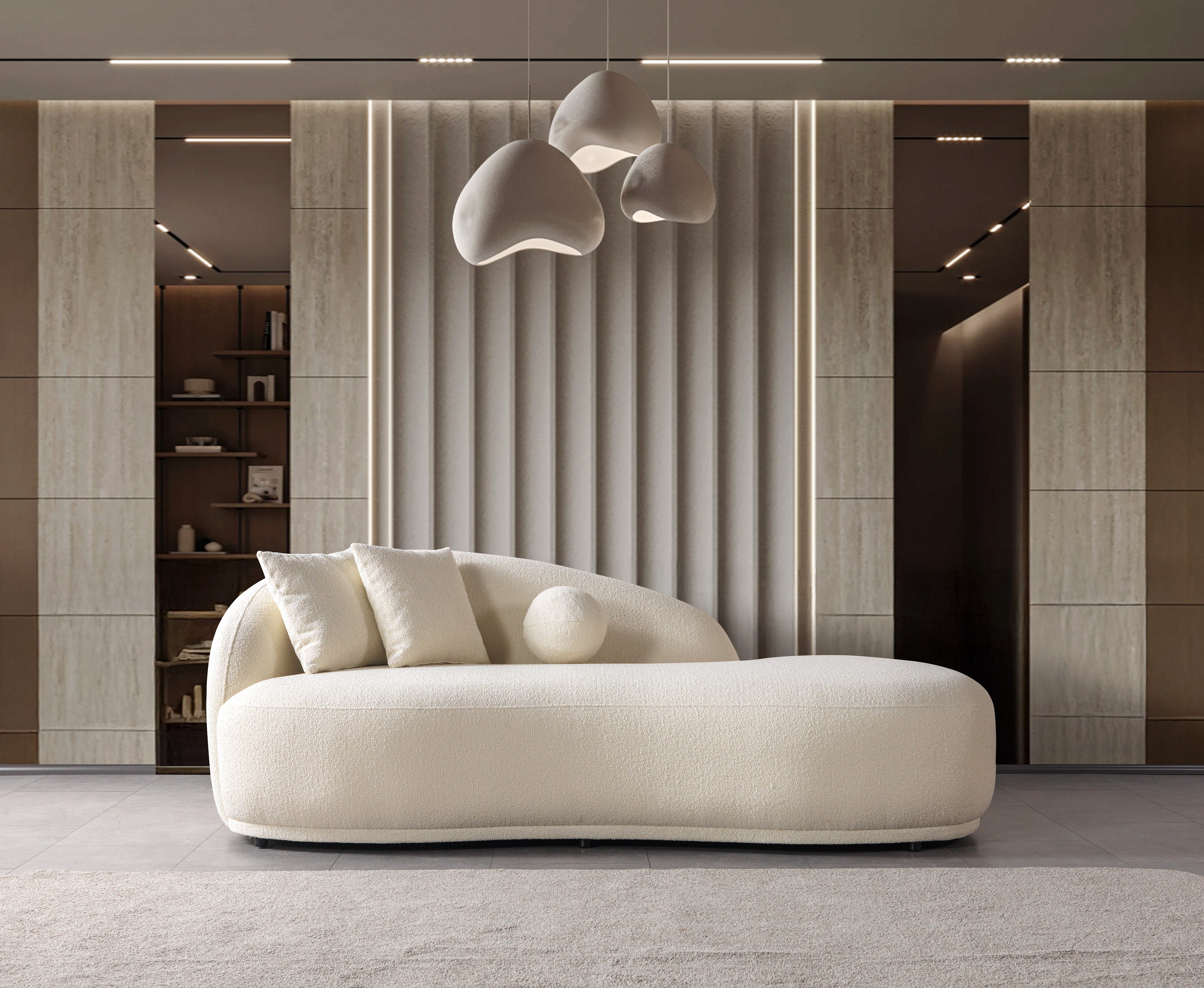 Ivory Boucle Sofa Chaise 87"