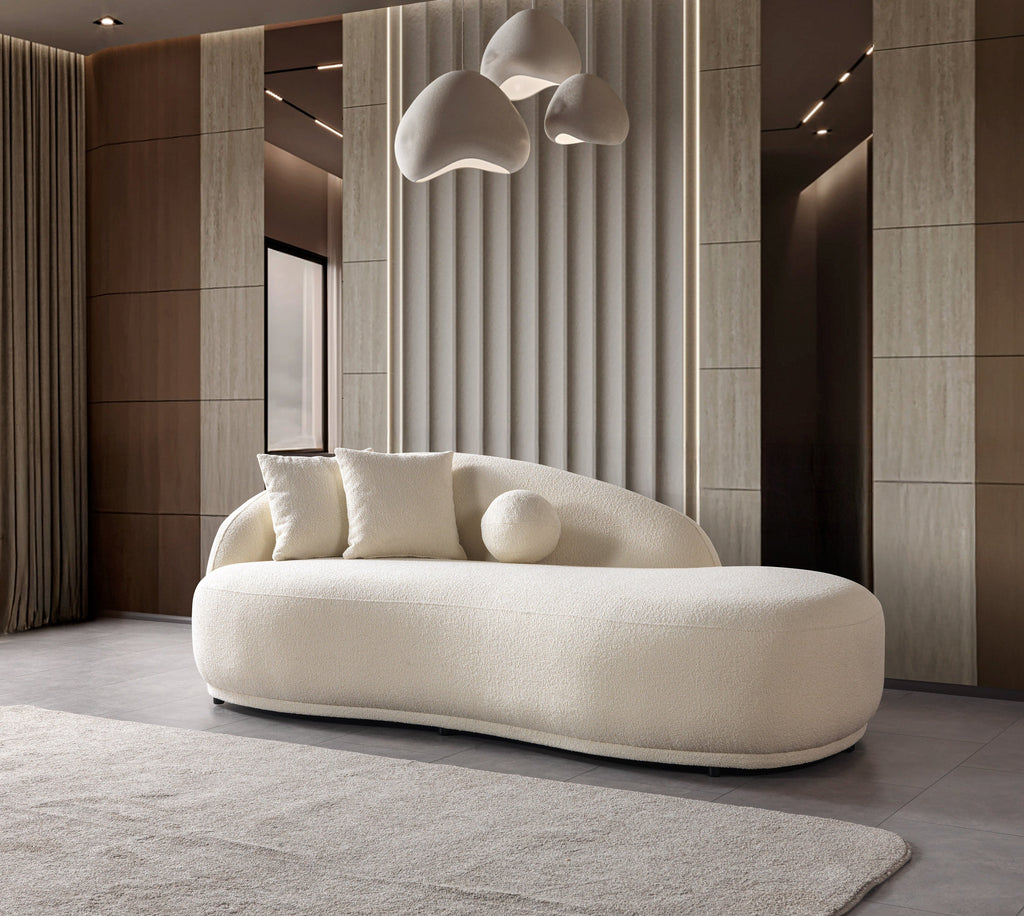 Ivory Boucle Sofa Chaise 87"