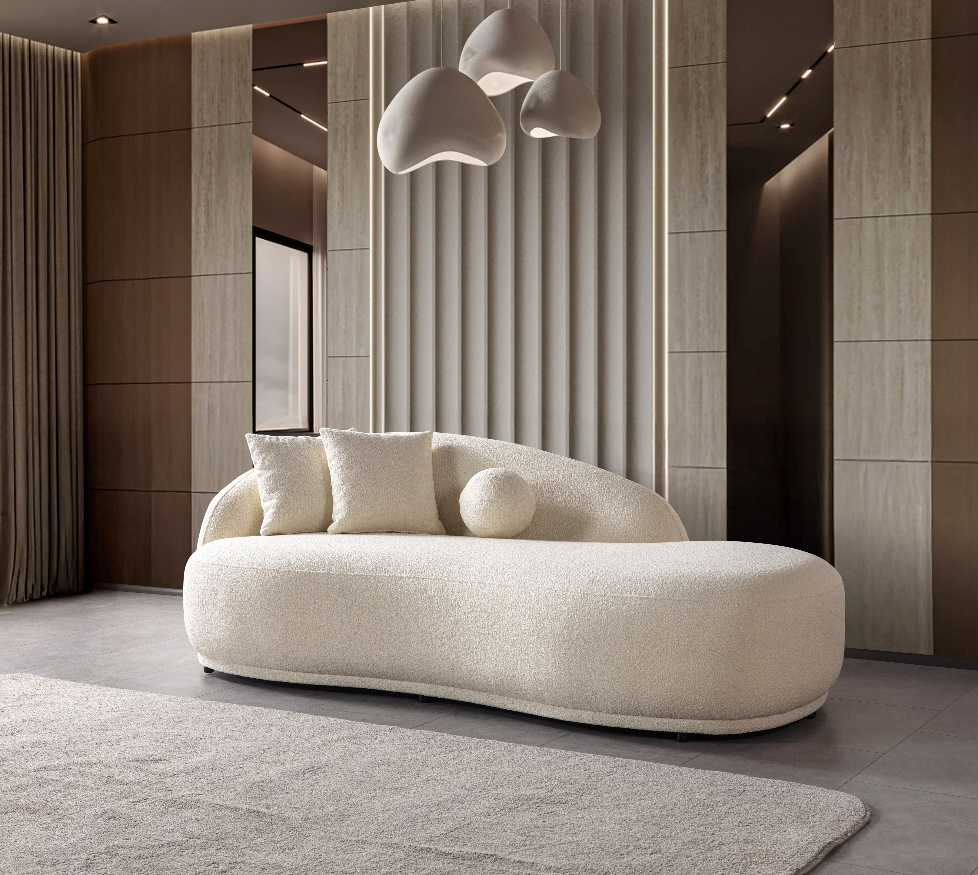 Ivory Boucle Sofa Chaise 87"