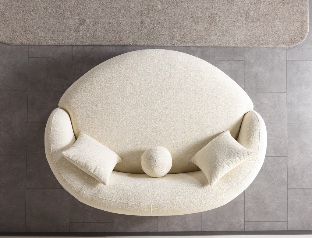 Ivory Boucle Round Sofa  71"