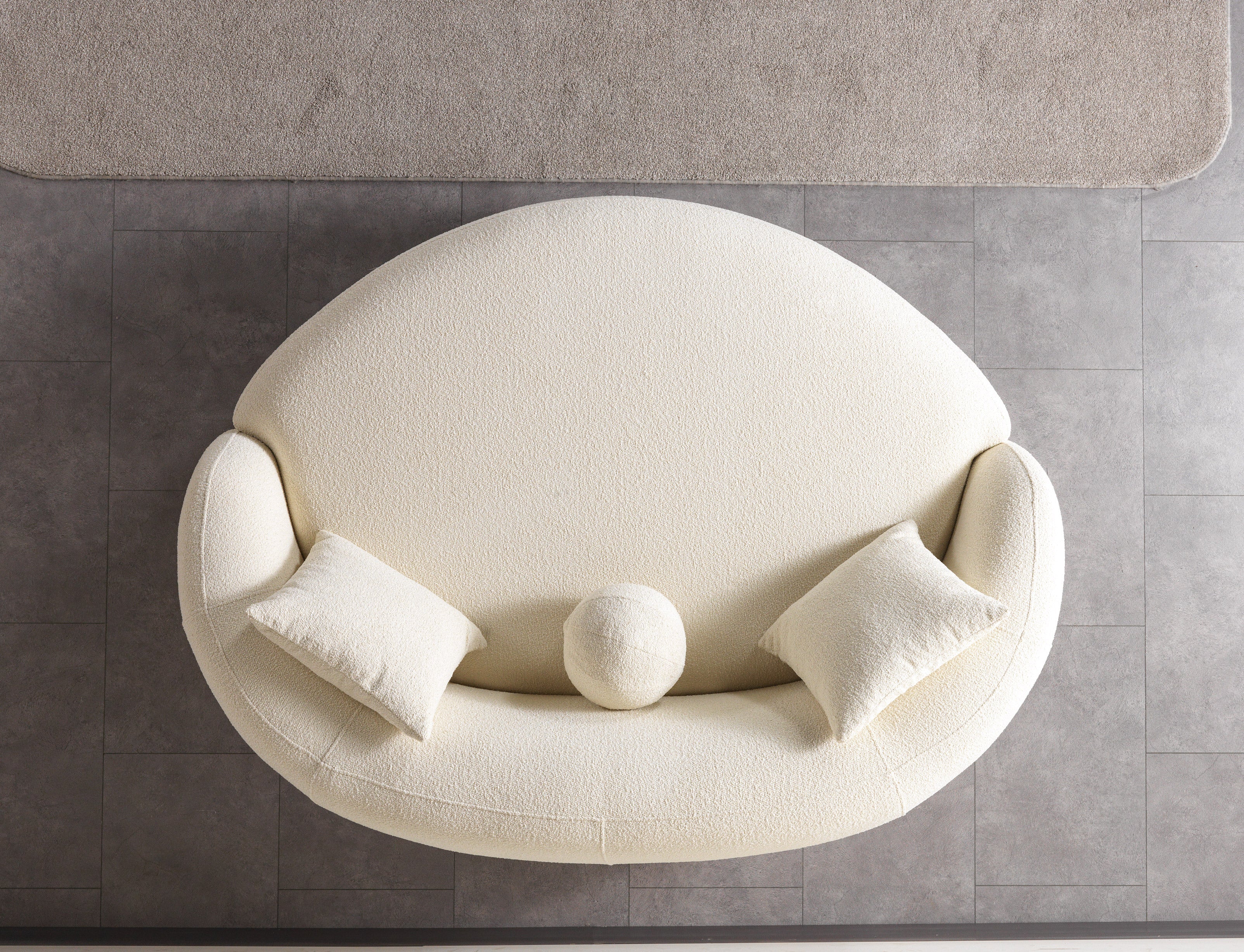 Ivory Boucle Round Sofa  71"