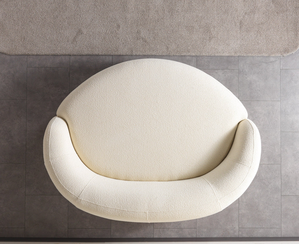 Ivory Boucle Round Sofa  71"