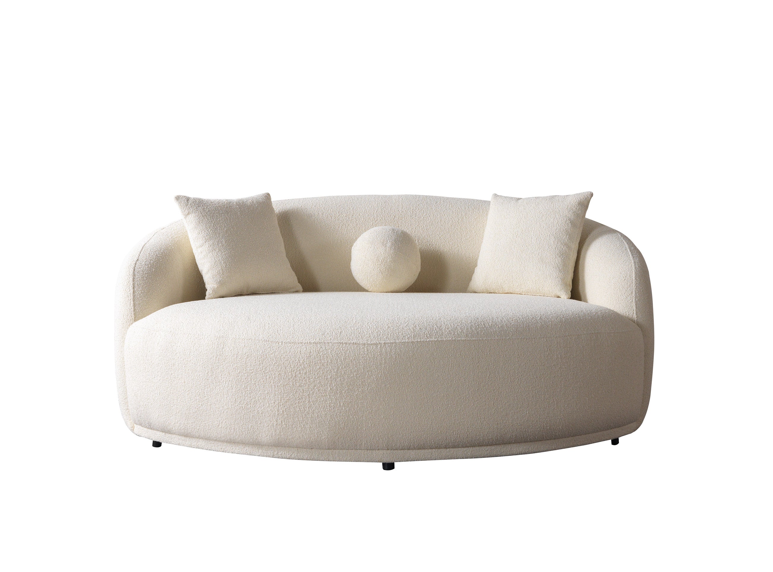 Ivory Boucle Round Sofa  71"