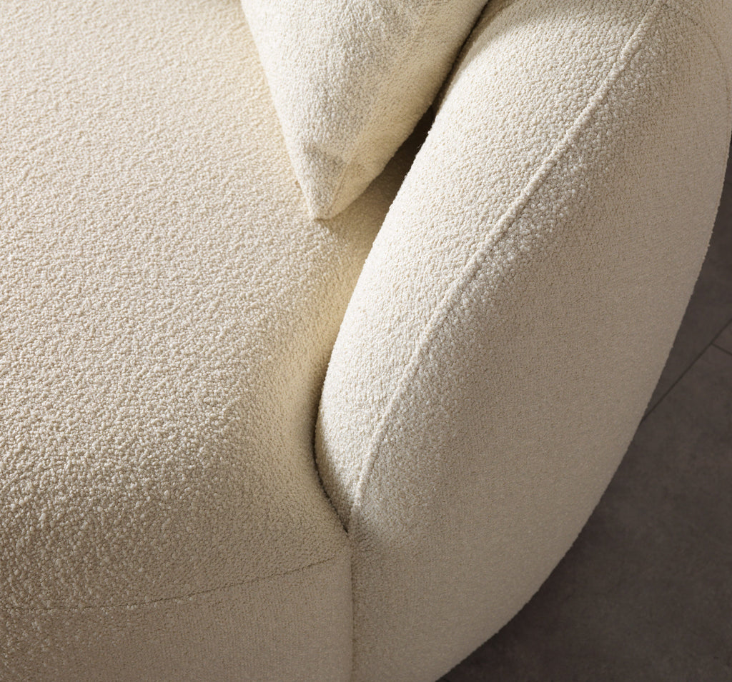Ivory Boucle Round Sofa  71"