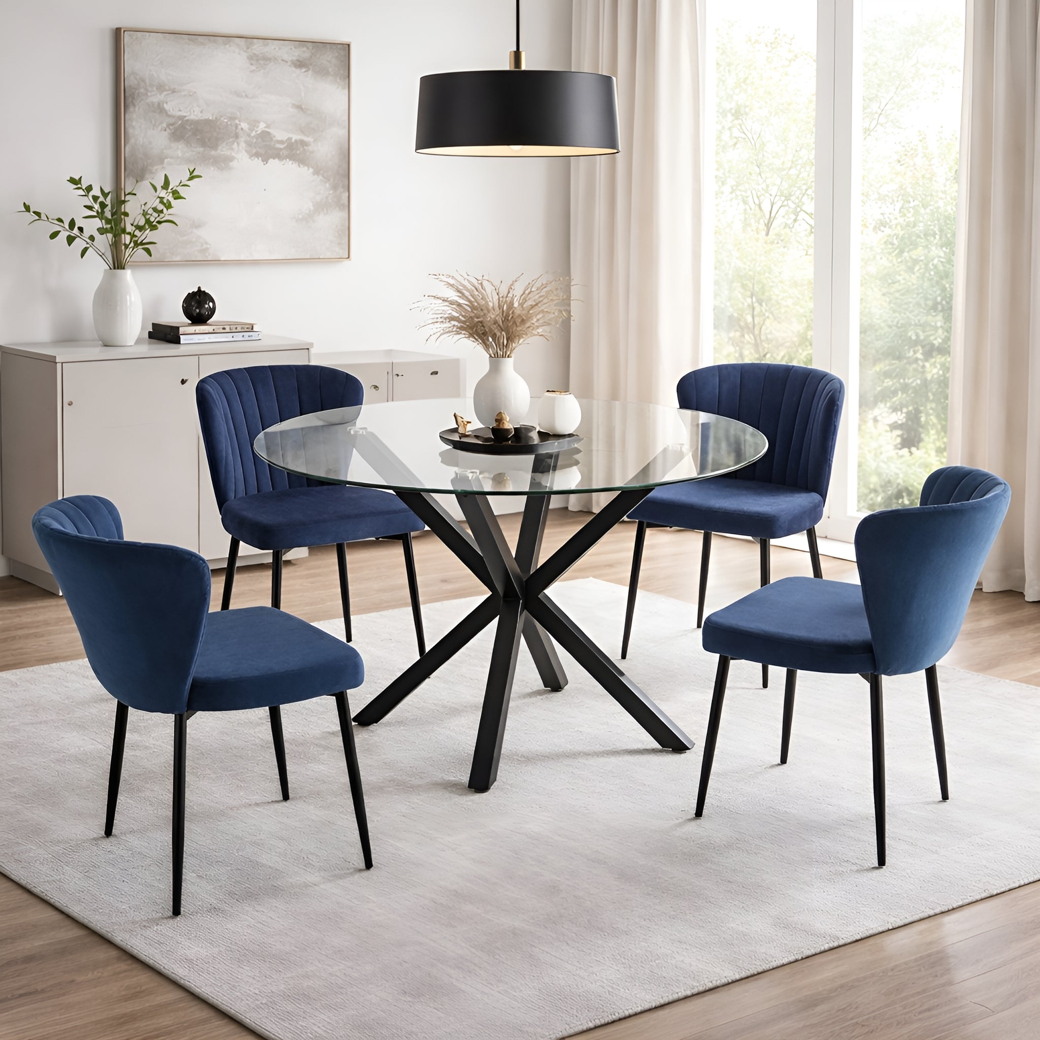 Oslo 5pc Dining Set With Blue Velvet Chairs