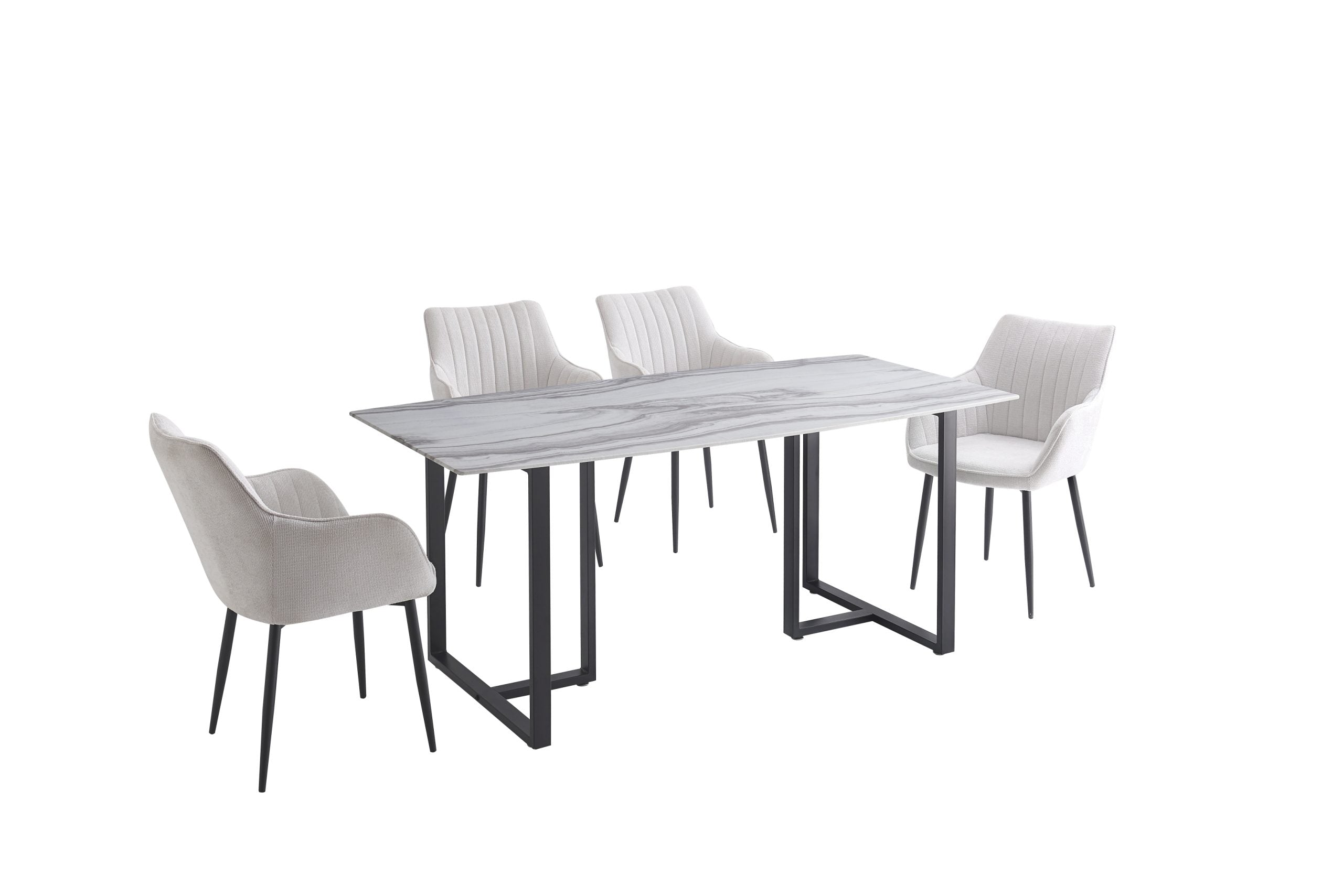 Tulsa 5pc Dining Set with 4 Beige Linen Chairs
