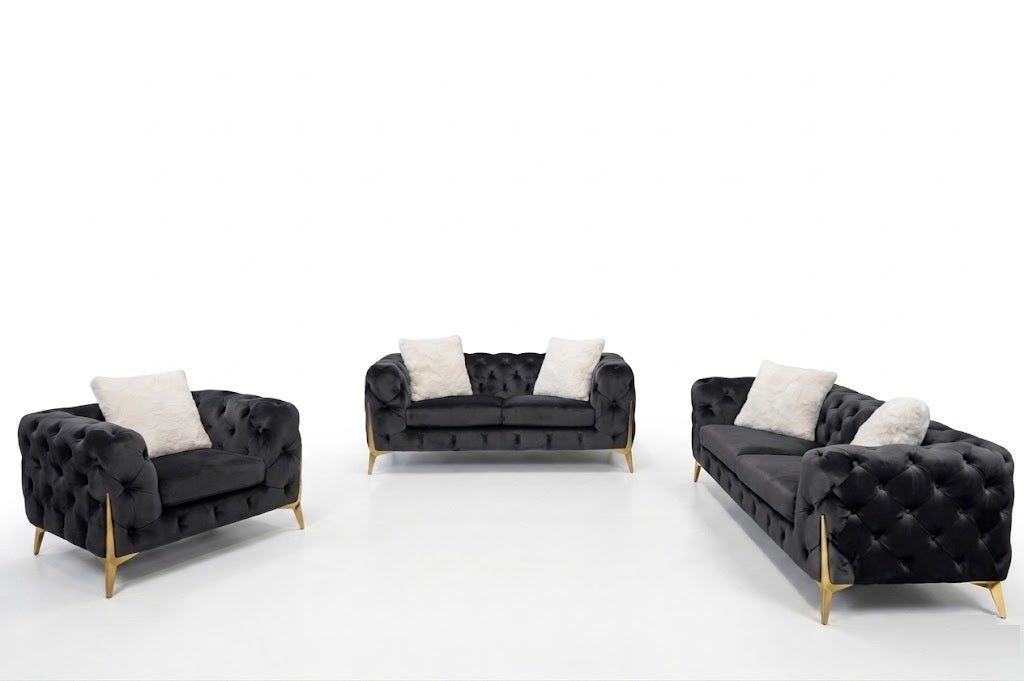 Vegas Luxury Modern Gray Velvet 2pc Sofa Set