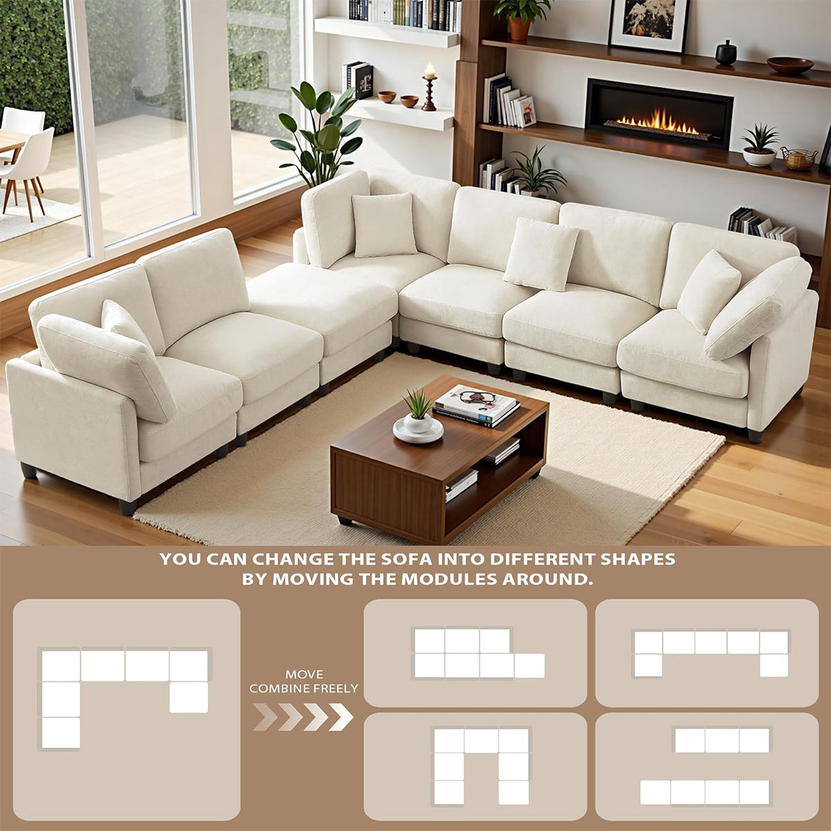 117" Modular Sectional Sofa,U-Shaped Chenille Sofa Couch with Movable Ottoman,Modern 7 Seat  Sectional