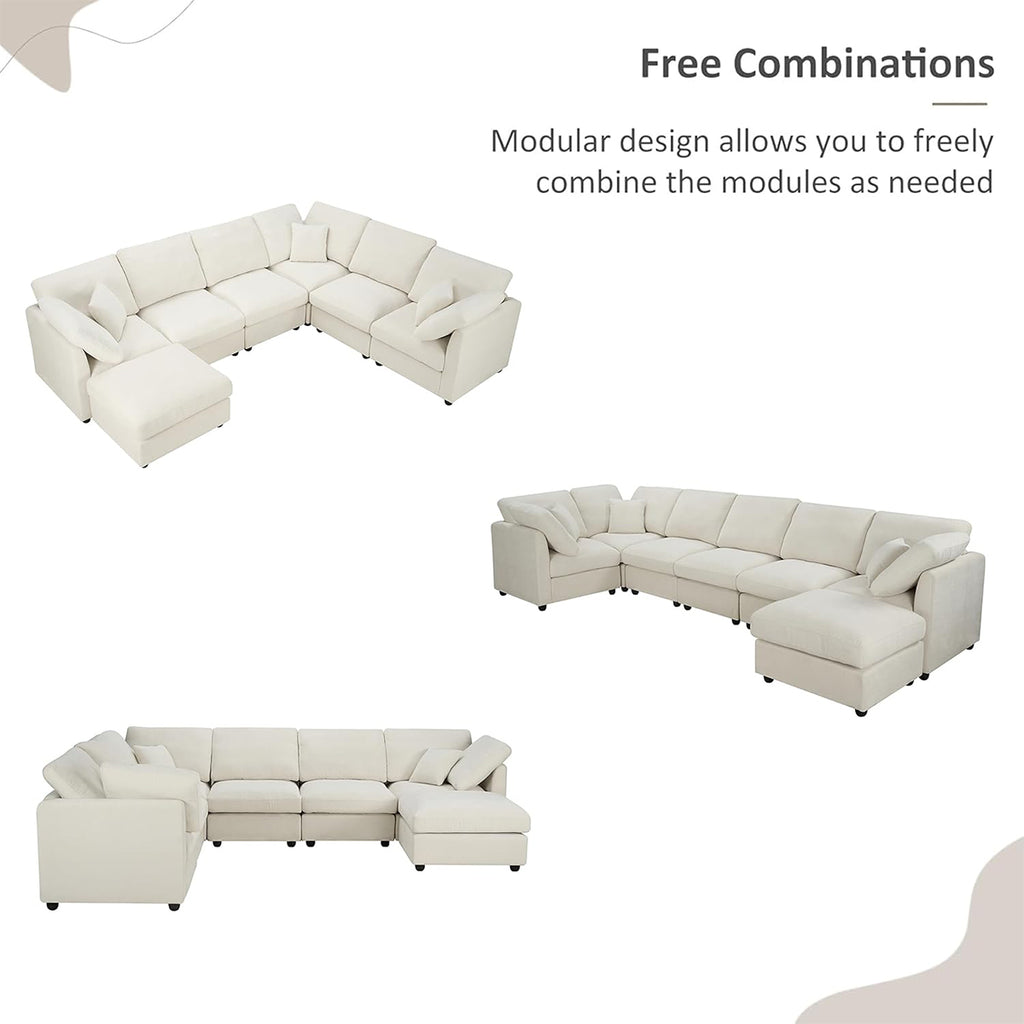 117" Modular Sectional Sofa,U-Shaped Chenille Sofa Couch with Movable Ottoman,Modern 7 Seat  Sectional